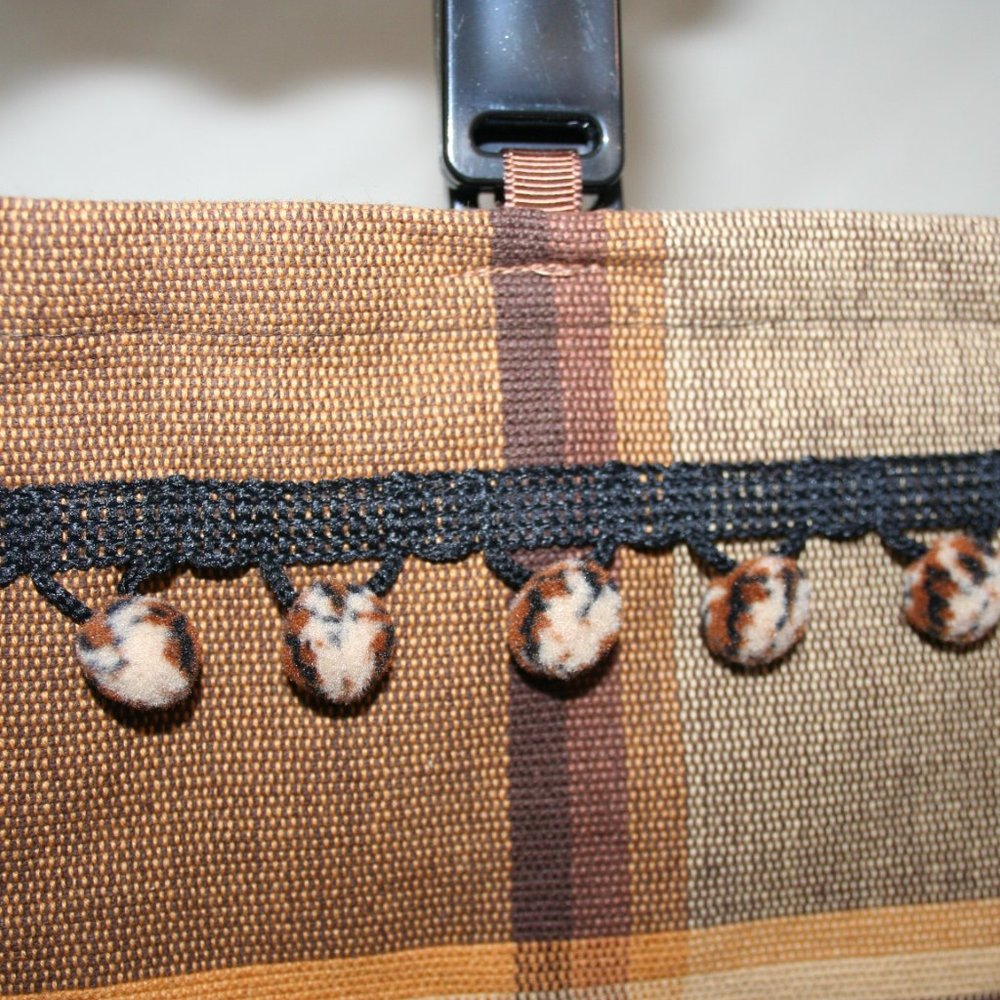 NWOT POM POM PURSE AUTUMN PLAID CANVAS TOASTED BROWN SMALL TOTE BAG CARRYALL - Picture 12 of 15